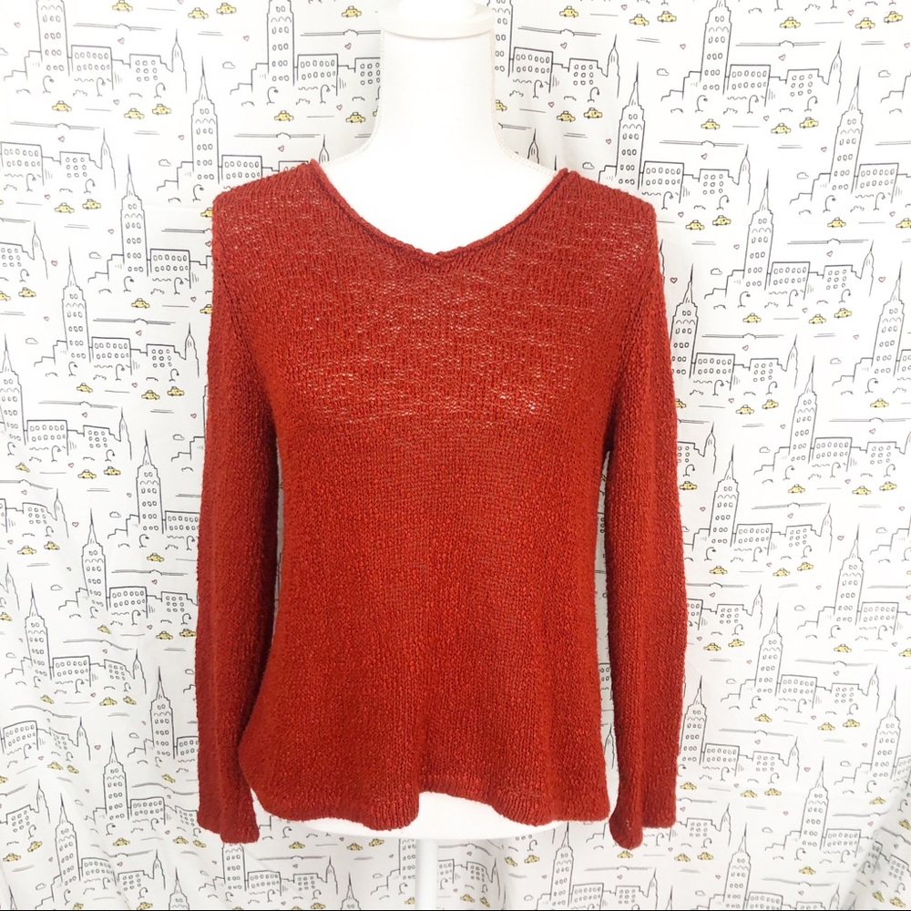 Eileen Fisher Open Weave Rust Sweater Large - image 1